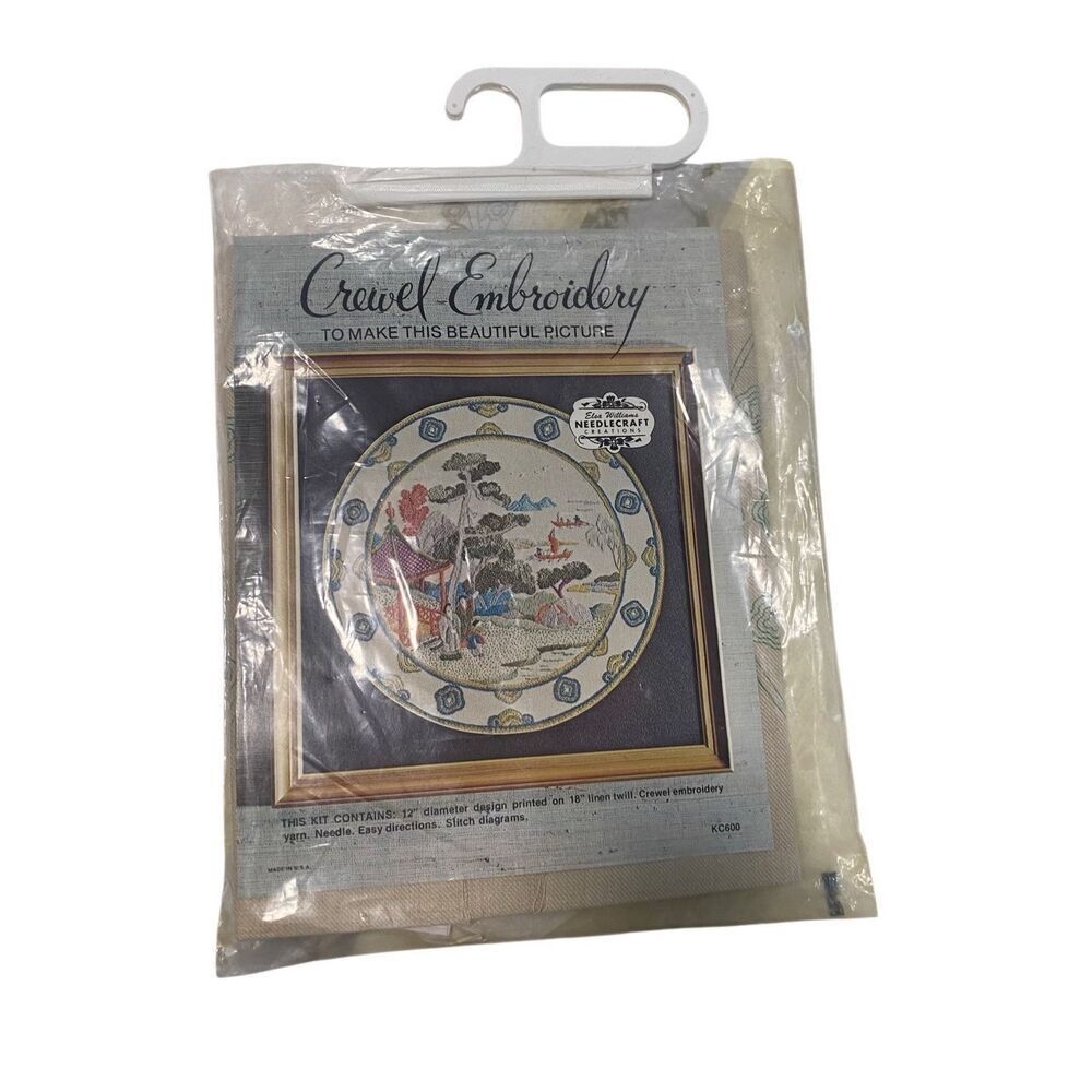 Elsa Williams KC600 Chinese Plate Oriental Landscape Needlecraft Crewel Kit